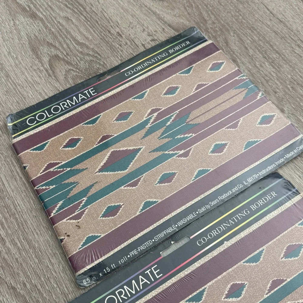 Vintage Colormate Southwestern Wallpaper Border 2 Rolls Teal Burgundy 1995 Sears